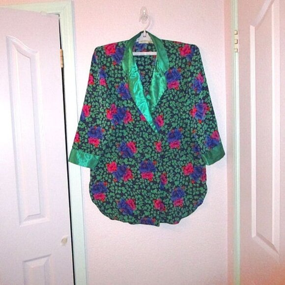 Victoria’s Secret SATIN Sleepshirt Size L EMERALD FLORAL Gold Label LOUNGEWEAR - Picture 1 of 10
